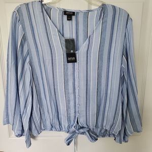 a.n.a. striped long sleeve blouse
